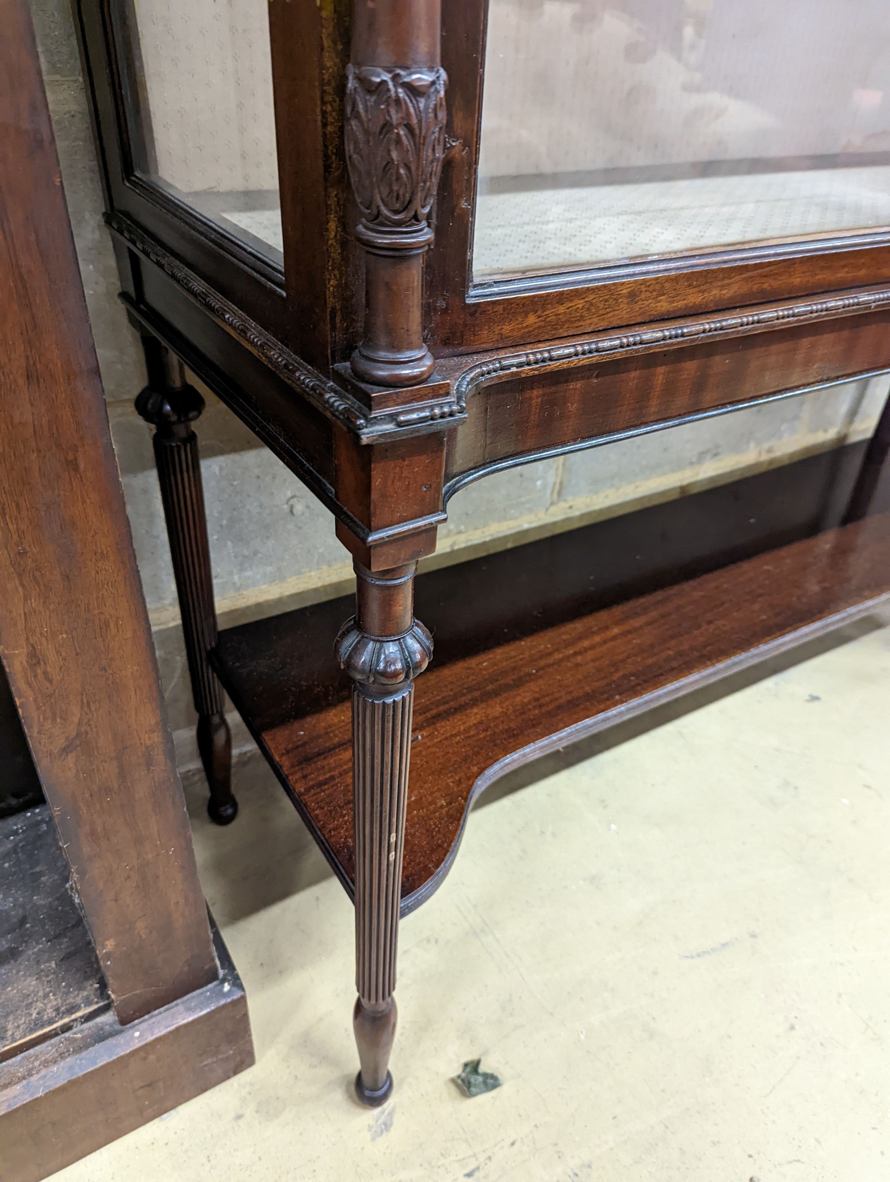 An Edwardian mahogany display cabinet, length 112cm, depth 44cm, height 177cm